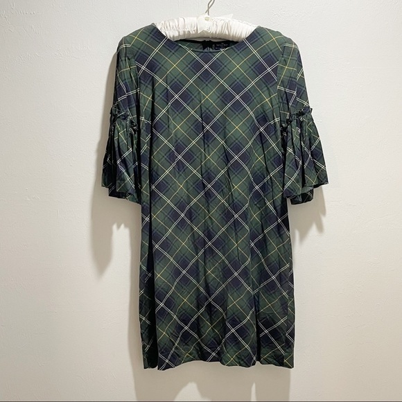 THE SAVILE ROW Women’s Glen Green Plaid Flutter Sleeve Dress - Picture 1 of 7